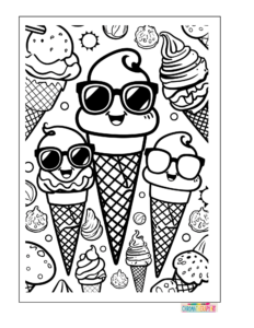 Adorable Ice Cream Cone Characters with Sunglasses
