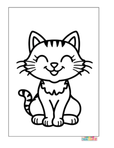 Cute cartoon cat sitting with a happy face