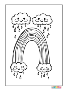 Rainbow with Smiling Clouds and Raindrops