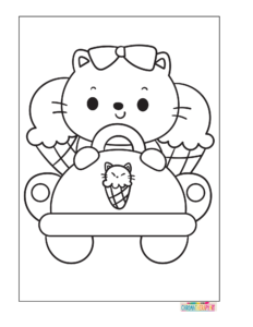 cat driving coloring page