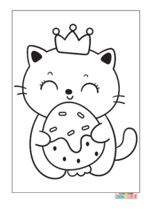 cat eating coloring page