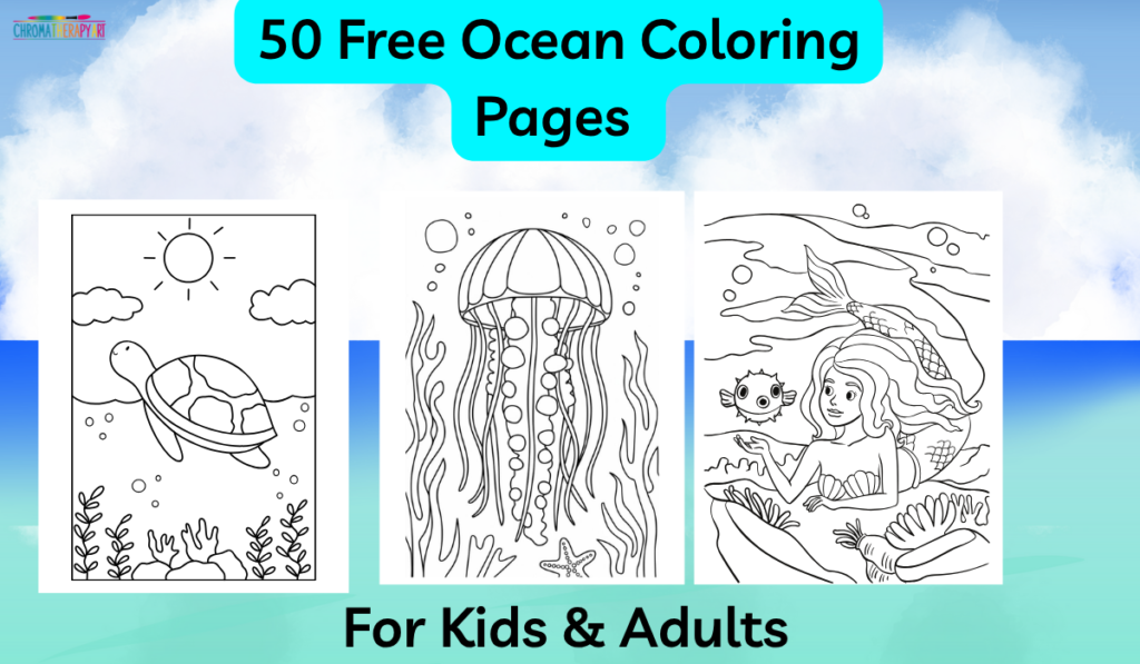 Ocean coloring page printable for kids and adults